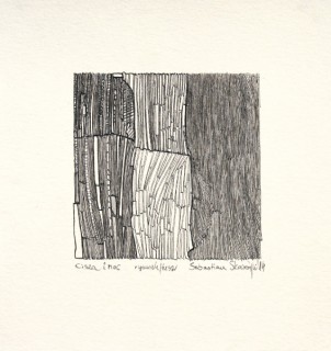 Cisza i noc, 2014, rysunek, tusz, piórko, 10×10 cm, papier Hahnemuhle 300g