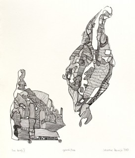 Sebastian Skowroński, Dwa światy IV, 2013, tusz, piórko, 34x29cm, papier Canson Edition 250g do grafiki warsztatowej