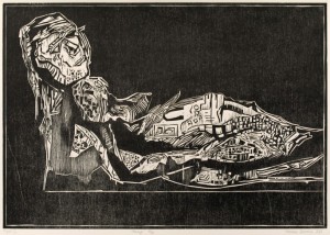 Sebastian Skowroński, Figura I, drzeworyt, 42x60cm, papier Canson Edition (57x77cm)