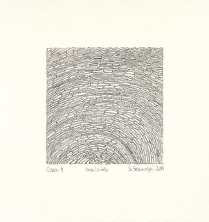Cisza 4, 2015, tusz, piórko, 10×10 cm, papier Hahnemuhle (19×18 cm)
