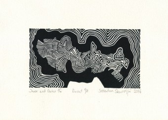 Sebastian Skowroński, Inner and Outer 16, 2016, linoryt, 8x15cm, odbitka unikatowa, papier Hahnemuhle 230g (16,5x23cm).