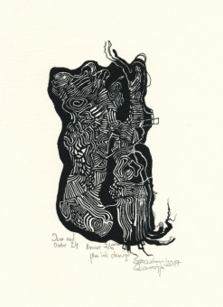 Sebastian Skowroński, Inner and Outer 24, 2017, linoryt, odbitka 2/6 plus rysunek, 16,5x10cm, papier Hahnemuhle 230g (25,5x17,7cm)