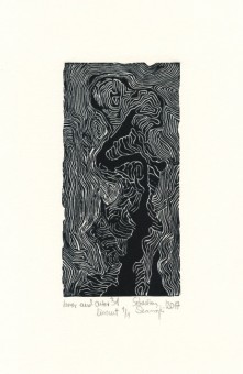 Sebastian Skowroński, Inner and Outer 31, 2017, linoryt, odbitka 1/1, 14,7x7,4cm, papier Hahnemuhle 230g (23,7x15,5cm)