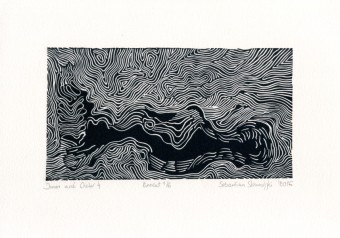 Sebastian Skowroński, Inner and Outer 4, 2016, linoryt, nakład 6 sztuk, 10x20cm, papier Hahnemuhle 230g (19x28cm)
